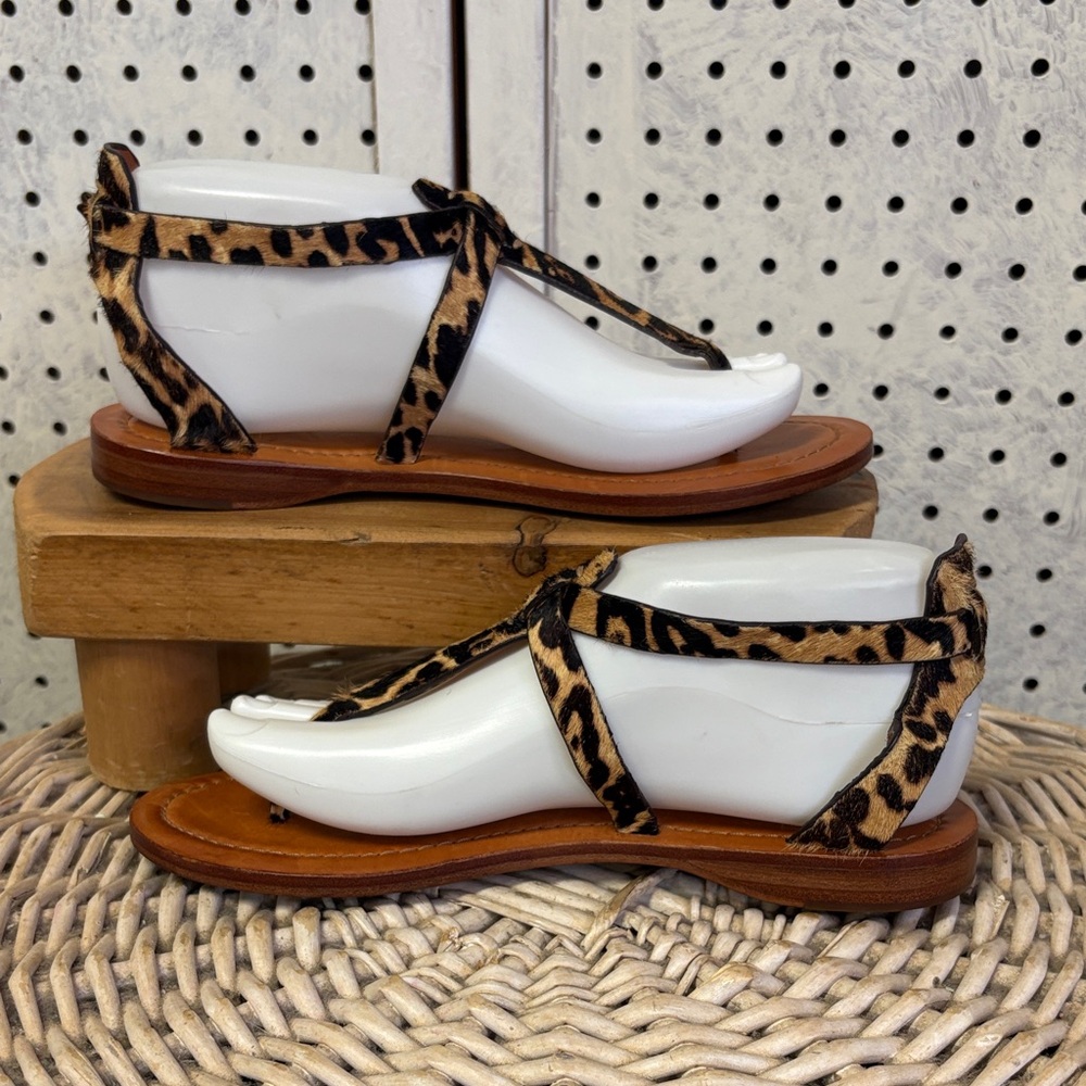 Frye Leopard Print T-strap Sandals - Brown/Black